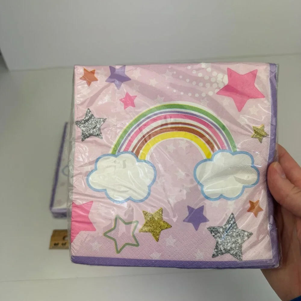 2 pack 16 ct Pink Rainbow Stars Girl Party Paper Napkins‎ Decorative Theme Girly